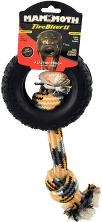 Thumbnail for Mammoth Pet Products TireBiter w/Cotton-Poly Rope – Natural Rubber Dog Toys for Extreme Chewers – Dog Toys for Extra Long Interactive Play – Aggressive Chewer Toys for Small - Medium Dogs - Medium 5”
