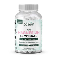 Thumbnail for Organics Ocean Pure Magnesium Glycinate with Zinc - Maximum Strength Chelated Magnesium Supplement for Women and Men for Muscle Cramps and Sleep Support - 90 Capsule