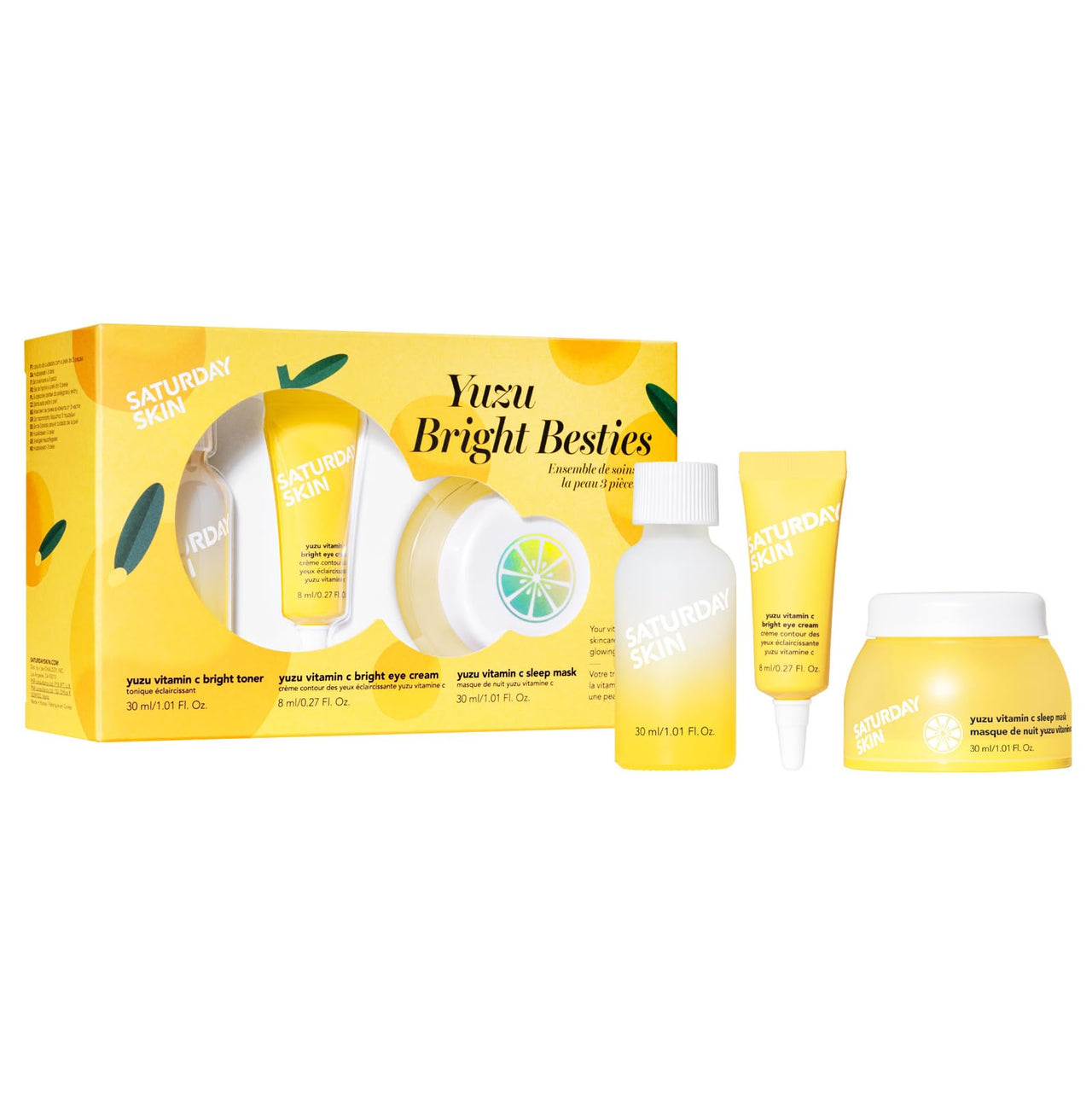 Saturday Skin 3-Piece Skin Care Set Yuzu Vitamin C Sleep Mask Yuzu Vitamin C Bright Toner and Eye Cream Overnight Facial Masks Korean Beauty Best Vitamin C Skincare Set
