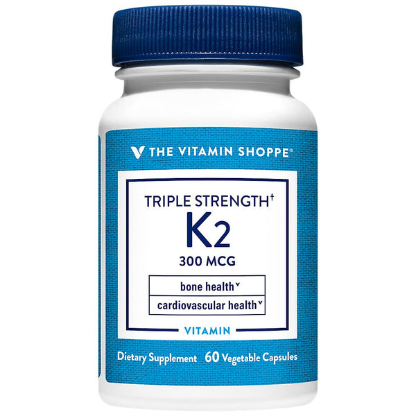 The Vitamin Shoppe Vitamin K2 MK-7 300mcg Triple Strength - Bone & Heart Health | Menaquinone-7 | 60 Vegetable Capsules | High Potency