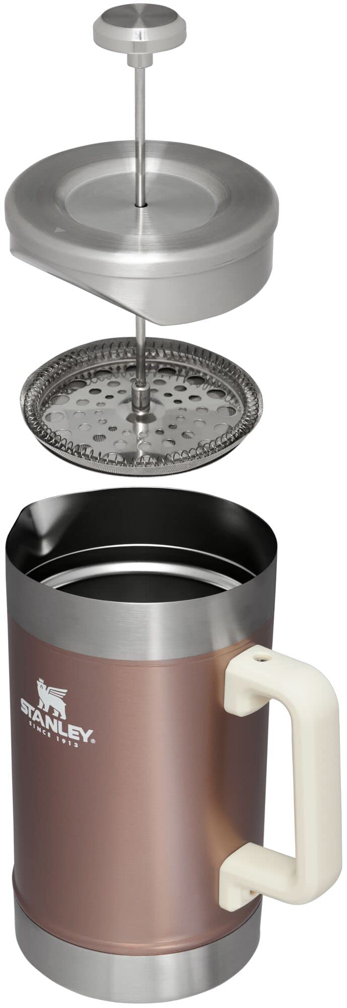 STANLEY Classic Stay-Hot French Press Coffee Maker 48 oz | 5 Minute Brew, 4 Hours Hot | Mesh Filter for Coffee Grounds | Insulated Stainless Steel French Press | BPA-Free | Rose Quartz Glow