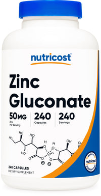 Thumbnail for Nutricost Zinc Gluconate 240 Vegetarian Capsules (50mg) - Gluten Free and Non-GMO