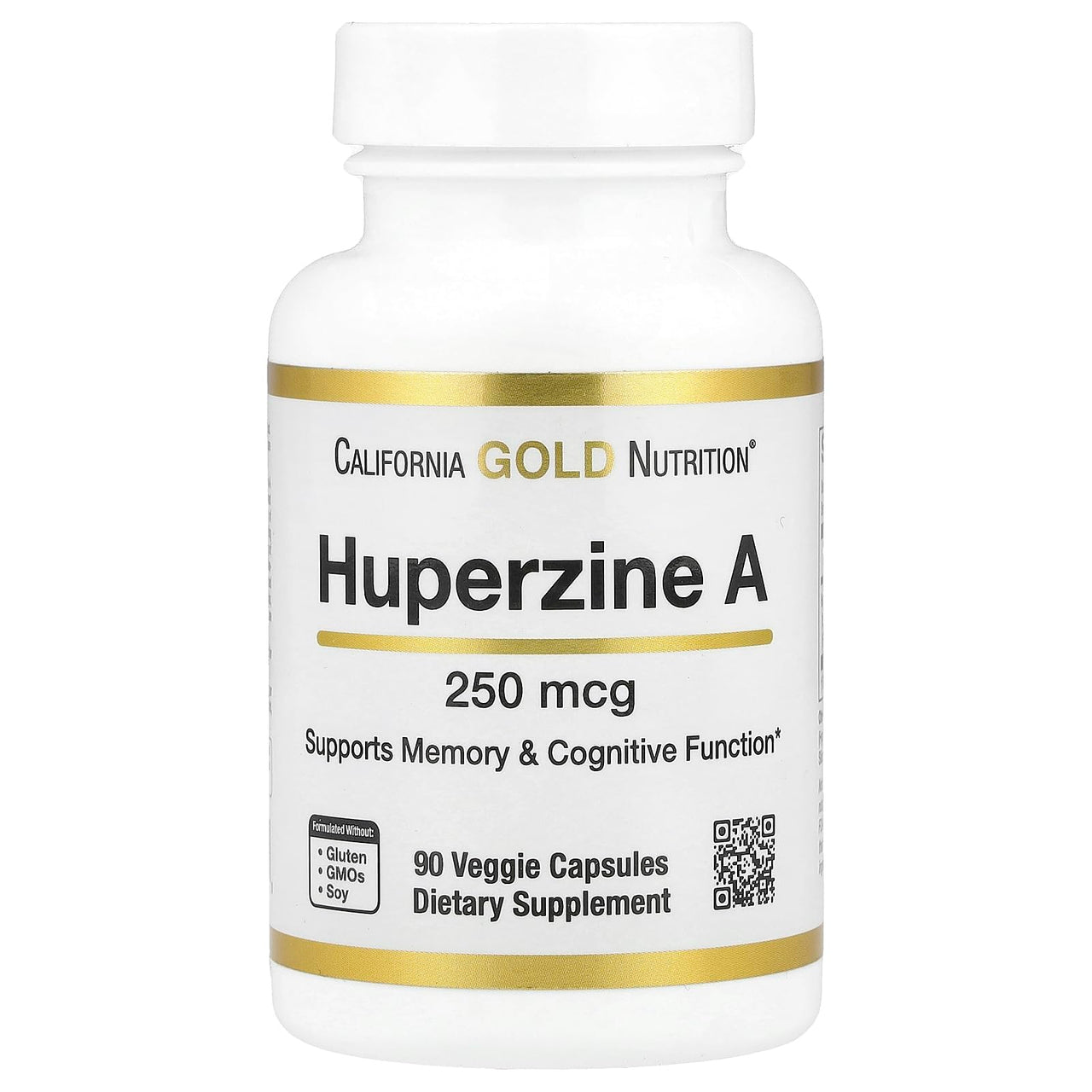 Huperzine A by California Gold Nutrition - Support for Memory & Cognitive Function - Promotes Healthy Acetylcholine Levels - Vegan Friendly - Gluten Free, Non-GMO - 250 mcg - 90 Veggie Capsules