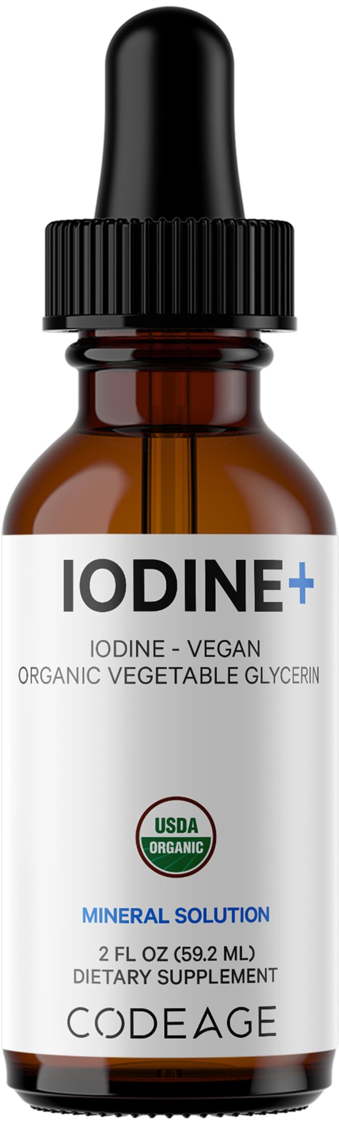 Codeage USDA Certified Organic Iodine Drops - 250 Mcg Per Serving - 1+ Year Supply - Liquid Iodide Supplement - Pure, Clear Iodine - Vegan Potassium Iodine Liquid Drop - 2 fl oz