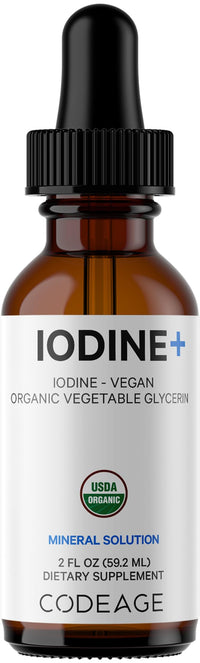 Thumbnail for Codeage USDA Certified Organic Iodine Drops - 250 Mcg Per Serving - 1+ Year Supply - Liquid Iodide Supplement - Pure, Clear Iodine - Vegan Potassium Iodine Liquid Drop - 2 fl oz