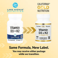 Thumbnail for Lake Avenue Nutrition, Vitamin D3 + K2, 60 Veggie Capsules