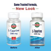 Thumbnail for KAL L Taurine 500mg, Amino Acids Supplement, Nervous System Health, Heart Health and Detox Support, Pre Workout Supplement, Rapid Disintegration ActivTabs, 60-Day Guarantee, 60 Servings, 60 Tablets