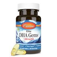 Thumbnail for Carlson - Elite DHA Gems, 1000 mg DHA, Supports Healthy Brain Function & Vision, 30 soft gels
