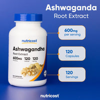 Thumbnail for Nutricost Ashwagandha Herbal Supplement 600mg, 120 Capsules - Vegetarian, Non-GMO, Gluten Free, Ashwagandha Root