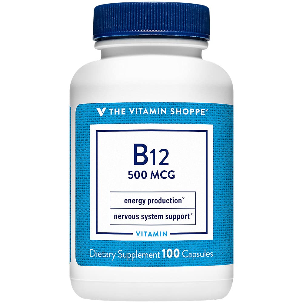 The Vitamin Shoppe Vitamin B12 500MCG - Energy Production, Nervous System & Red Blood Cell Support, Daily B Vitamin (100 Capsules)