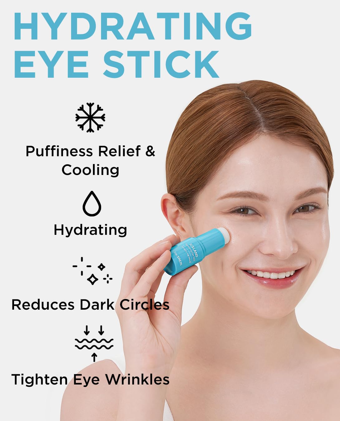 THESAEM Iceland Hydrating Eye Stick 0.24oz - Cooling Balm for Dark Circles and Puffiness – Under Eye Treatment - Reduce Wrinkles and Moisturizing - Minimize Dark & Puffy Eyes - Aqua Scent