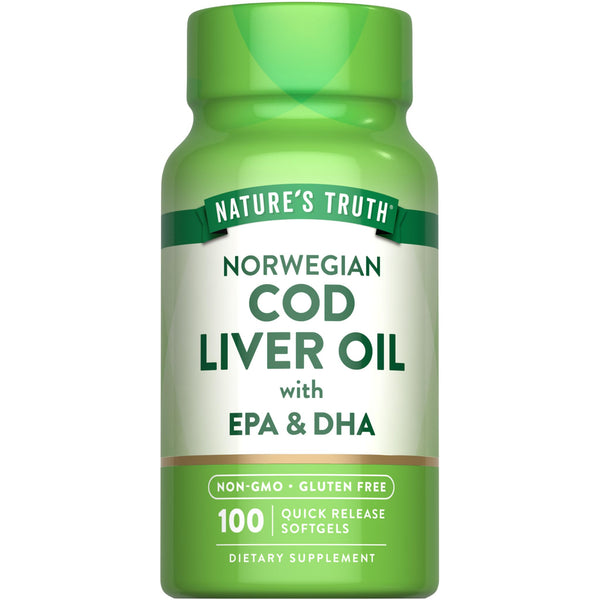 Nature's Truth Norwegian Cod Liver Oil | 100 Softgels | with EPA & DHA | Non-GMO & Gluten Free Supplement
