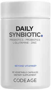 Thumbnail for Codeage Daily Synbiotic Supplement - Prebiotics, Lactobacillus & Bifidobacterium Probiotics, L-Glutamine, Zinc L-Carnosine, DGL, Synbiotic Probiotic, BioPerine - Shelf-Stable - 30 Capsules