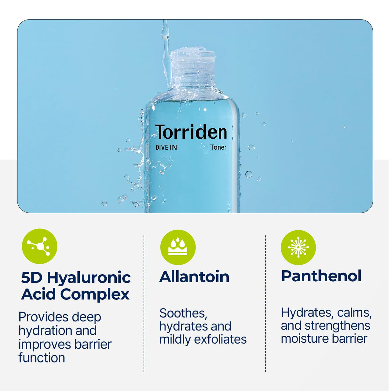 Torriden Dive in Toner 300ml (10.14 fl. oz.) | pH Balancing Facial Toning Water for Dry Skin | Hyaluronic Acid, Panthenol, Allantoin