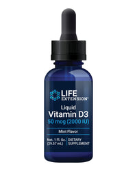 Thumbnail for Life Extension Liquid Vitamin D3 (Mint), 50 mcg (2000 IU), Immune System Support, Bone Health, Whole-Body Health, Tasty Peppermint Flavor, Gluten Free, Non-GMO, 29.57 ml