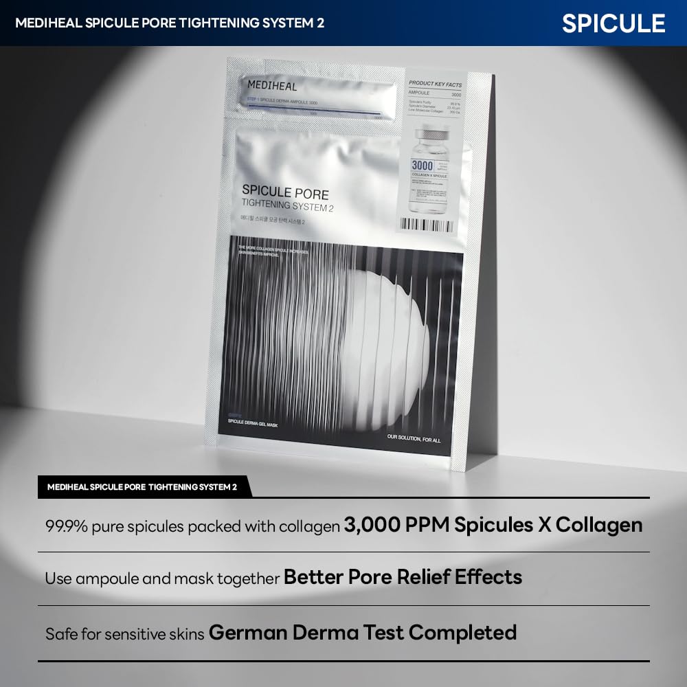 Mediheal Collagen Spicule 3000ppm Intensive Serum – Micro Needle Serum for Pore Care, Soothing & Skin Texture Improvement, 2-Step,Collagen Spicule Ampoule and Gel Mask Set,Skin Booster,10pcs