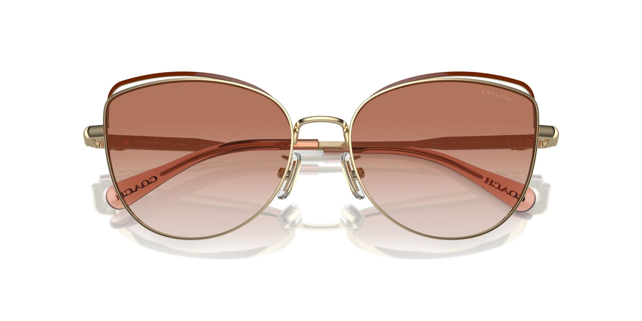 COACH Women's HC7162 Cat Eye Sunglasses, Shiny Light Gold/Nutmeg/Amber Gradient, 57 mm