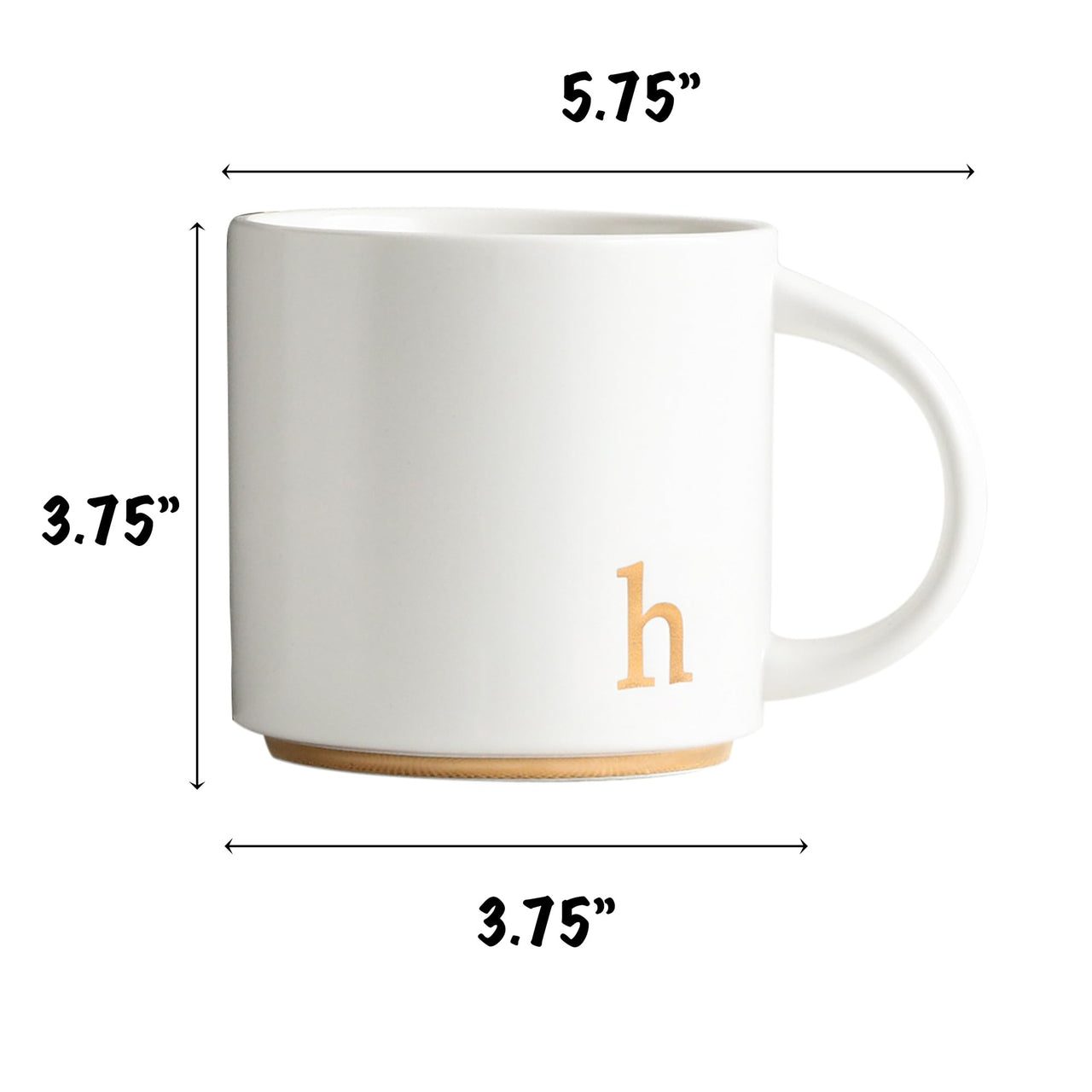 COLLECTIVE HOME - Monogram Ceramic Mugs, 15 oz Golden Initial Coffee Cups, Elegant Alphabet Tea Mugs, Elegant Personalized Mug with Gift Box, Luxurious Cups for Office and Home (h)