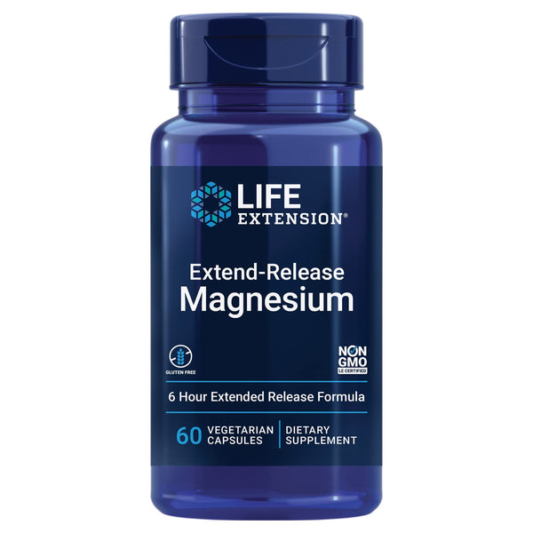 Life Extension Extend-Release Magnesium, prolonged Heart & Bone Health Support, Cardiovascular & Blood Pressure Health Support, bioavailable Formula, Gluten-Free, Non-GMO, Vegetarian, 60 Capsules
