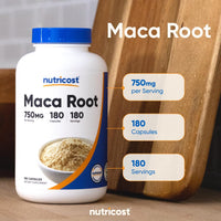 Thumbnail for Nutricost Maca Root Capsules (Lepidium meyenii) 750mg, 180 Capsules, 180 Servings