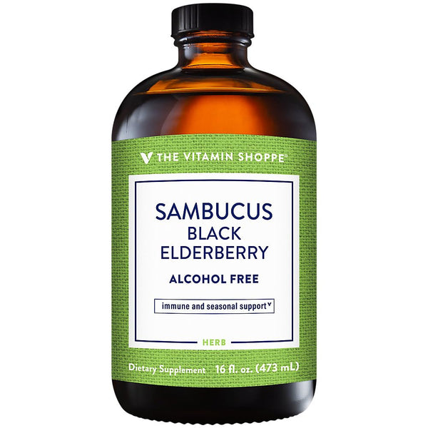 The Vitamin Shoppe Sambucus Black Elderberry Extract Liquid - Immune & Seasonal Support | Concentrated Formula | 16 oz | Great Taste