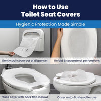 Thumbnail for Hospeco Flushable Toilet Seat Covers - 1000 Pcs, 4 Packs of 250 - Disposable Paper Discreet Seats for Commercial Wall Dispenser, 16.75 x 14.25 Half-Fold, White