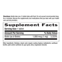 Thumbnail for Country Life Biotin 1mg Supports Healthy Hair, Skin & Nails, 100 Tablets, Certified Gluten Free, Vegan, Halal, Non-GMO Verified
