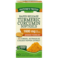 Thumbnail for Nature's Truth Rapid Release Turmeric Curcumin Softgels, 1600mg - 60 Liquid Softgels Each (Value Pack of 2)