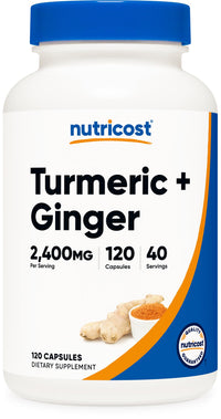 Thumbnail for Nutricost Turmeric + Ginger Capsules with Bioperine, 2400mg Per Serving, 120 Capsules - GMO-Free, Gluten-Free, 40 Servings