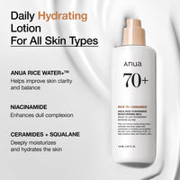 Thumbnail for ANUA Rice 70 Intensive Moisturizing Milk, Hydrating Face Lotion, Niacinamide, Ceramides, All Skin Types, Sensitive, Skin Moisture Barrier, Lightweight Nourishing, Korean Skincare, 5.07 fl.oz.