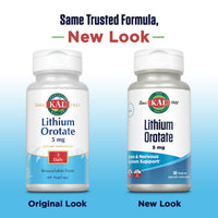 Thumbnail for KAL Lithium Orotate 5mg | Low Serving of Chelated Lithium Orotate for Bioavailability & Mood Support | in Organic Rice Bran Extract Base | 60 VegCaps