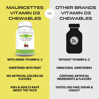 Thumbnail for Mauricettes Chewable Vitamin D3 with K2 – 2-in-1 Bone & Heart Health Support – Immune Booster – Natural Cherry Flavor – 90 Tablets for Adults & Kids