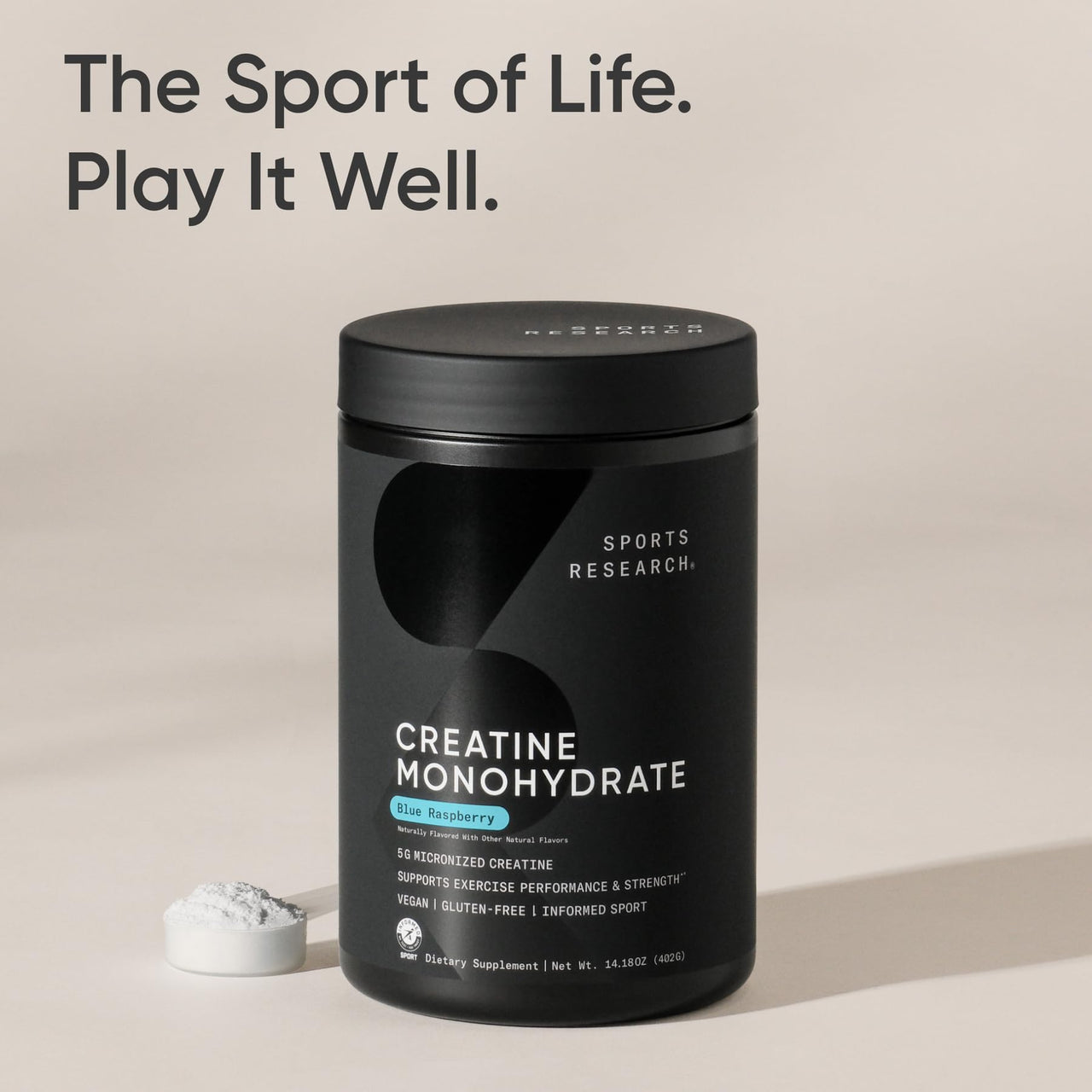 Sports Research® Creatine Monohydrate - Gain Lean Muscle, Improve Performance and Strength and Support Workout Recovery* - 5 g Micronized Creatine, Blue Raspberry Flavor - 25 Servings