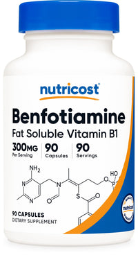 Thumbnail for Nutricost Benfotiamine 300mg, 90 Capsules - Gluten Free, Non-GMO, and Vegetarian Friendly Fat Soluble Vitamin B1