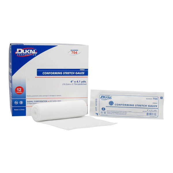 Dukal White Conforming Bandage Sterile 4" x 4-1/10 Yd 704 12 per Bag