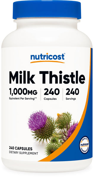 Nutricost Milk Thistle 1,000mg Equivalent from 250mg of 4:1 Extract Per Serving, 240 Capsules for 240 Servings Per Bottle - Vegan, GMO Free and Gluten Free