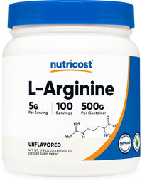 Thumbnail for Nutricost L-Arginine Powder 500 Grams (1.1lbs) - Pure L-Arginine Powder - 5000mg Per Serving; 100 Servings