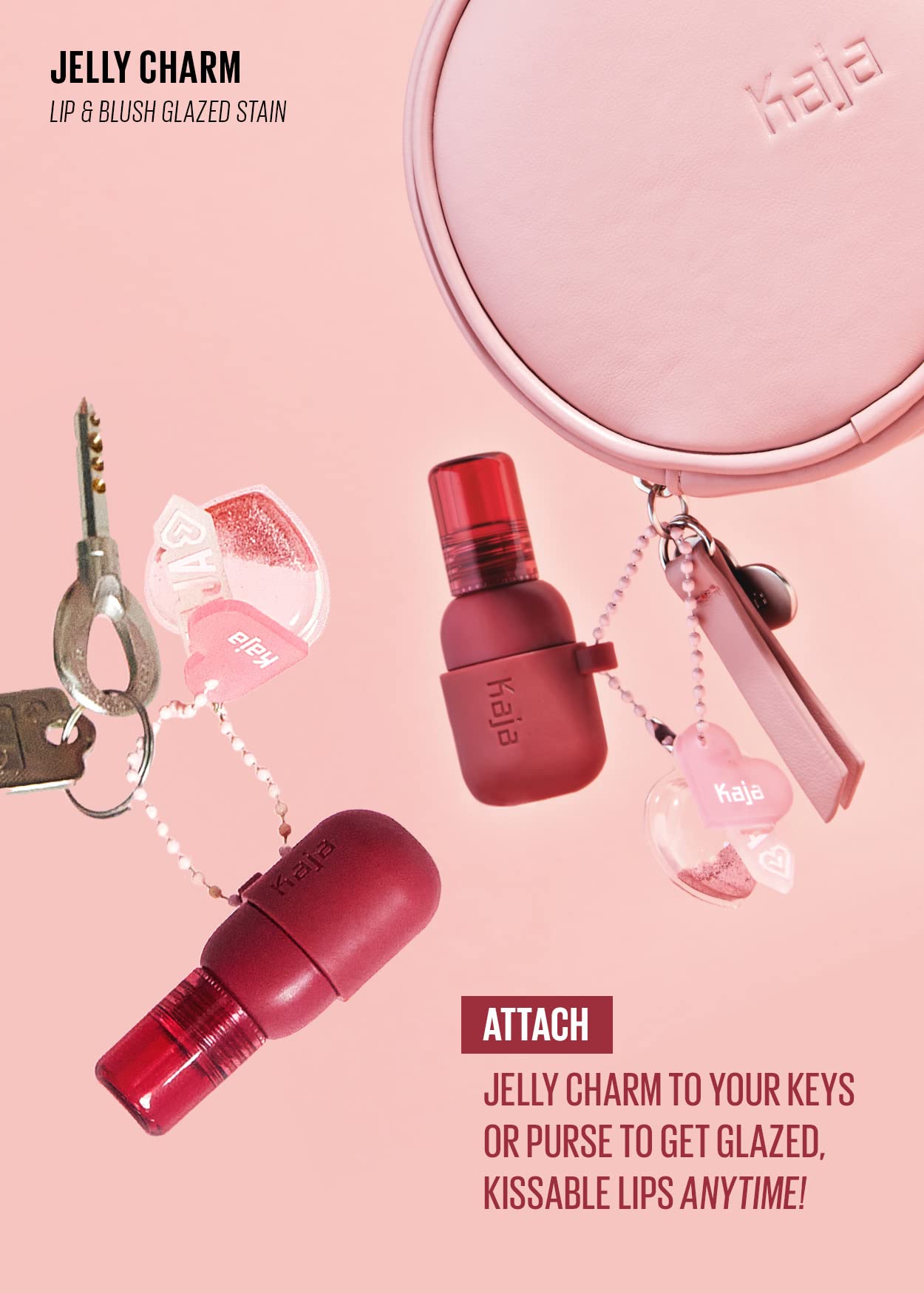 Kaja Lip & Blush Glazed Keychain Stain - Jelly Charm 03 Berry Colada | with Triple Berry Complex, Lemon Fruit Extract & Olive Squalane, Hydrating, Long Lasting Tint