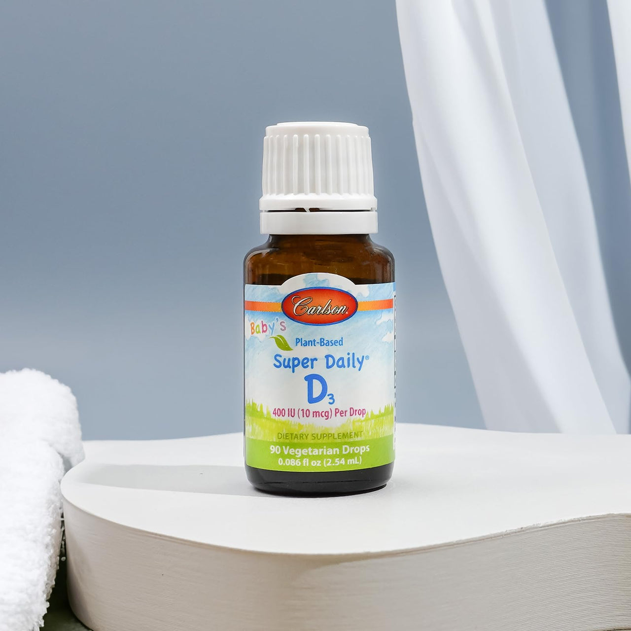 Carlson - Baby's Plant-Based Super Daily D3, Baby Vegetarian Liquid Vitamin D Drops, 400 IU (10 mcg) per Drop, Sourced from Algae, for Infants and Toddlers, Unflavored, 90 Drops (2.54 mL)