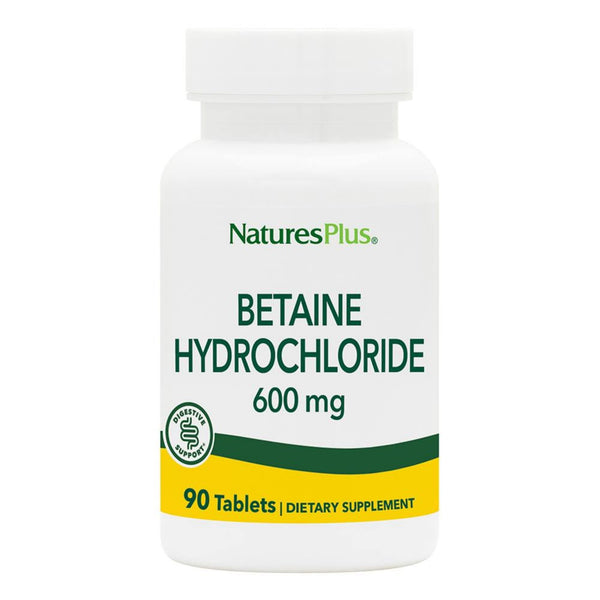 NaturesPlus Betaine Hydrochloride 600 mg - 90 Tablets - Supports Protein Digestion & Stomach Acid Balance - Promotes Healthy Digestive Function - Gluten Free - 90 Servings