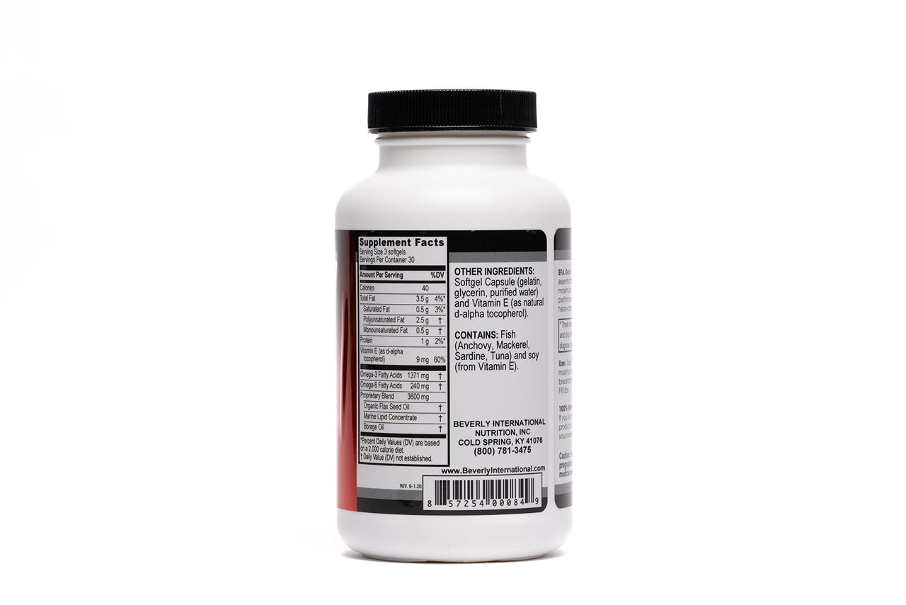 Beverly International EFA Gold, 90 Softgel Capsules. High Potency Omega-3s EPA and DHA + Omega 6&9 Fatty Acids. Combination Fish, Flaxseed and Borage Oil.