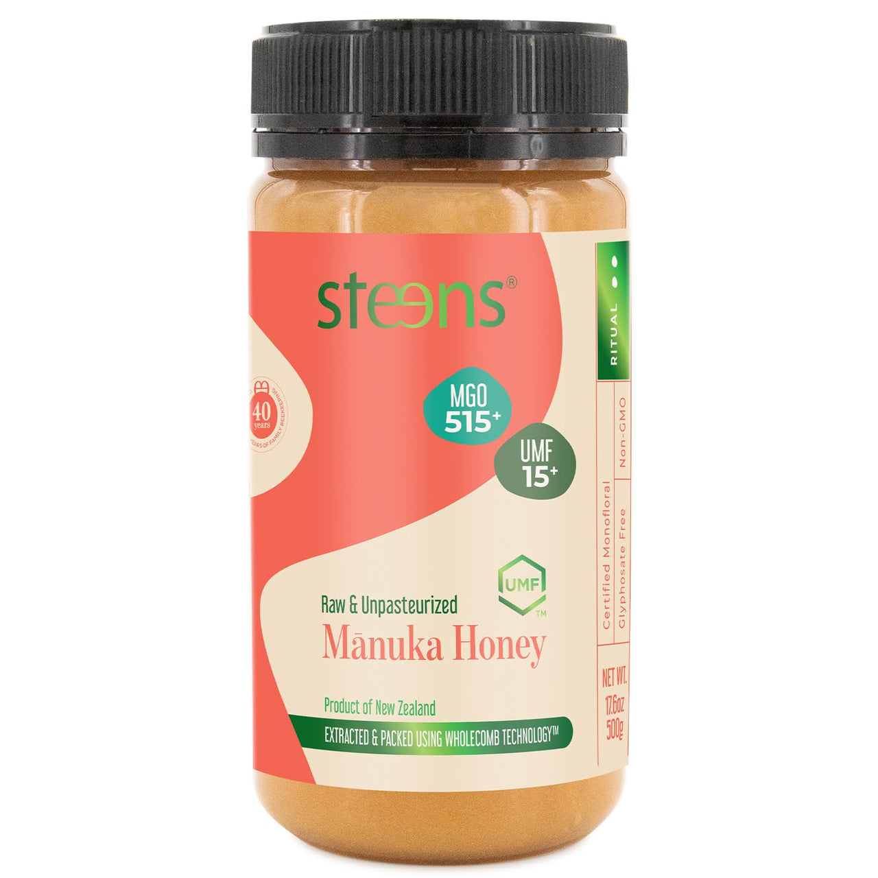Steens Manuka Honey - MGO 515+ - Pure & Raw 100% Certified UMF 15+ Manuka Honey - Bottled and Sealed in New Zealand - 17.6 oz