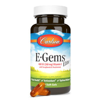 Thumbnail for Carlson - E-Gems Elite, 400 IU Vitamin E with Tocopherols & Tocotrienols, Heart Health & Optimal Wellness, Antioxidant, 60 soft gels