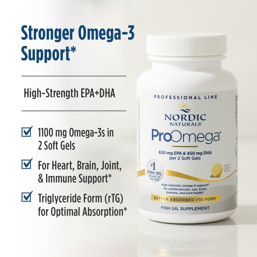 Nordic Naturals ProOmega, Lemon Flavor - 210 Soft Gels - 1000 mg Omega-3 - High-Potency Fish Oil with EPA & DHA - Promotes Brain, Eye, Heart, & Immune Health - Non-GMO - 105 Servings