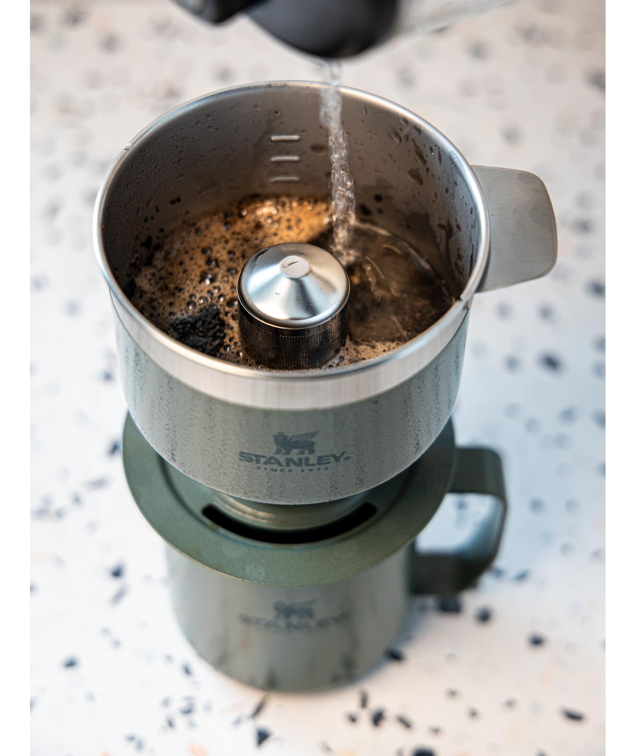 STANLEY Perfect Brew Pour Over Set | 12 oz Camp Mug with Lid Included | Drip Coffee Maker with Reusable Filter | Insulated Stainless Steel | BPA-Free | Hammertone Silver