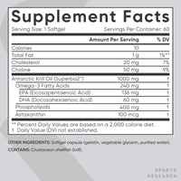 Thumbnail for Sports Research Antarctic Krill Oil Omega 3 Softgels 1000mg (Double Strength) with Phospholipids, Choline & Astaxanthin - Sustainably Sourced, Non-GMO Verified & Gluten Free - 60 Capsules