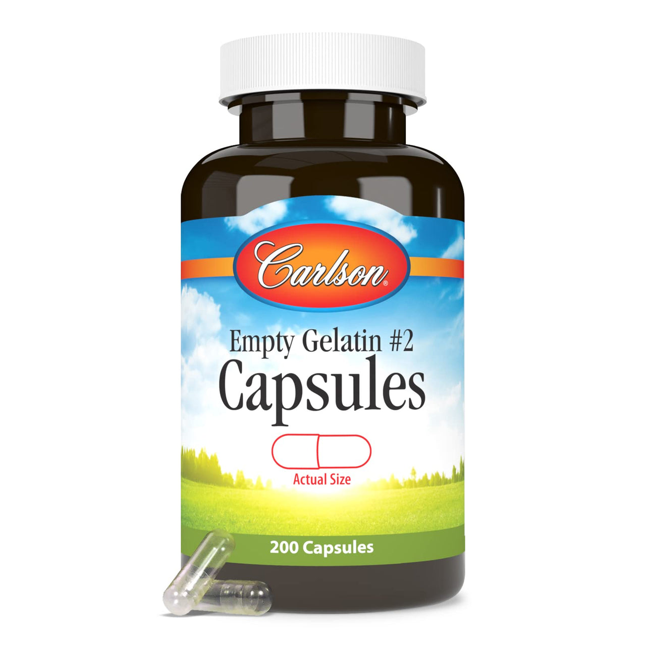 Carlson - Empty Gelatin #2 Capsules, Size #2, Empty Gelatin Capsules, Easy to Separate & Fill, Empty Capsules, Gel Caps, 200 Capsules
