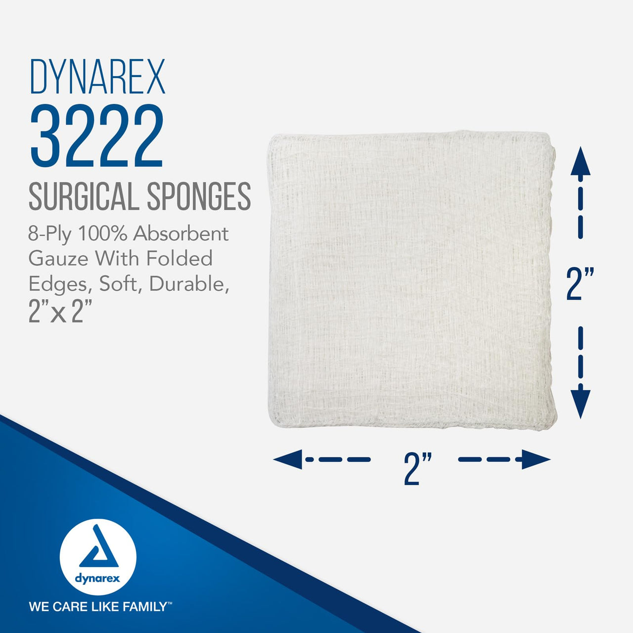DYNAREX Gauze Sponge 100% Cotton 8-ply 2 x 2" Square (#3222, Sold Per Box)