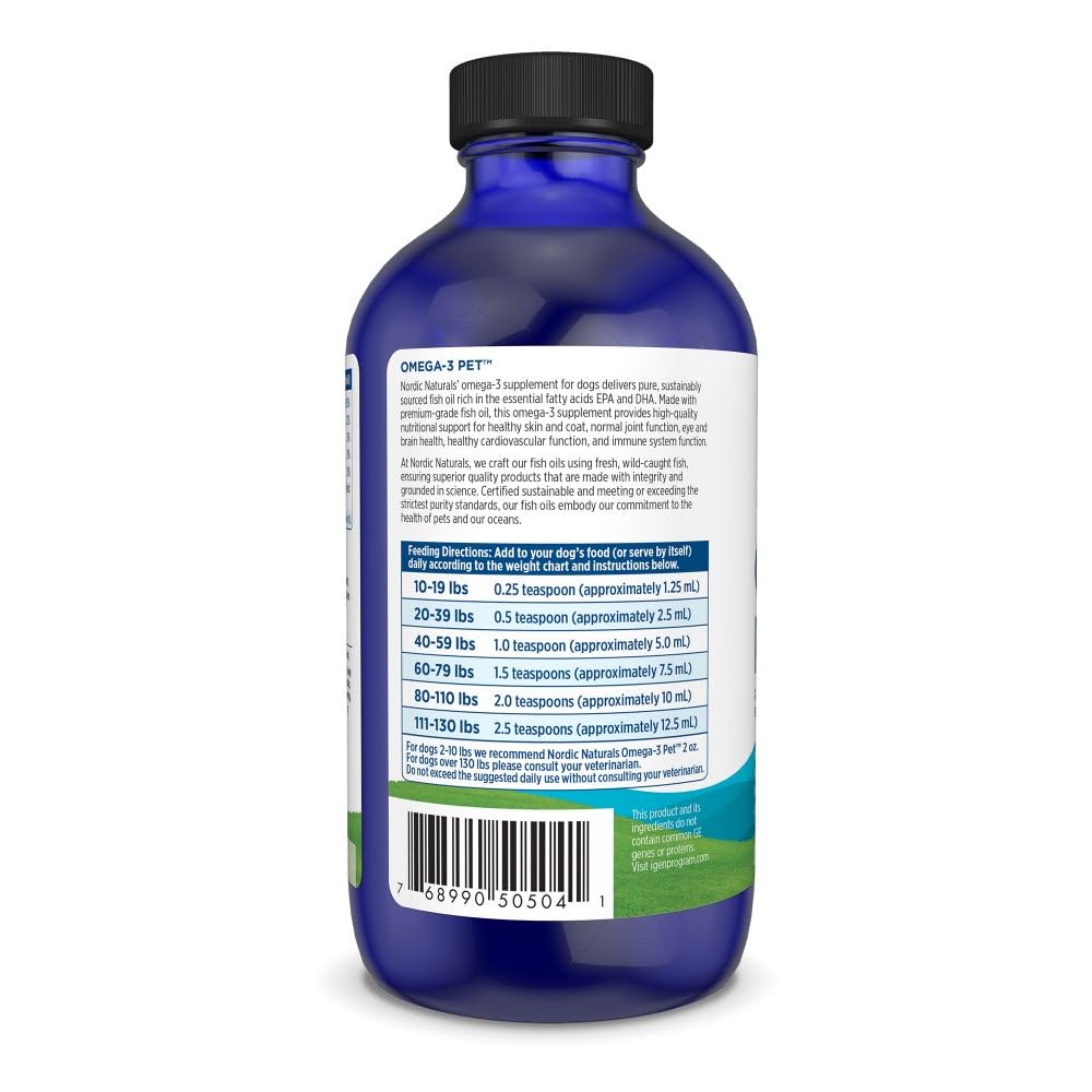 Nordic Naturals Omega-3 Pet, Unflavored - 8 oz - 1380 mg Omega-3 Per Teaspoon - Fish Oil for Medium to Large Dogs with EPA & DHA - Promotes Heart, Skin, Coat, & Immune Health