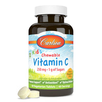 Thumbnail for Carlson - Kid's Chewable Vitamin C, 250 mg, 1 g of Sugars, Immune Support & Optimal Wellness, Antioxidant, Tangerine, 60 Vegetarian Tablets